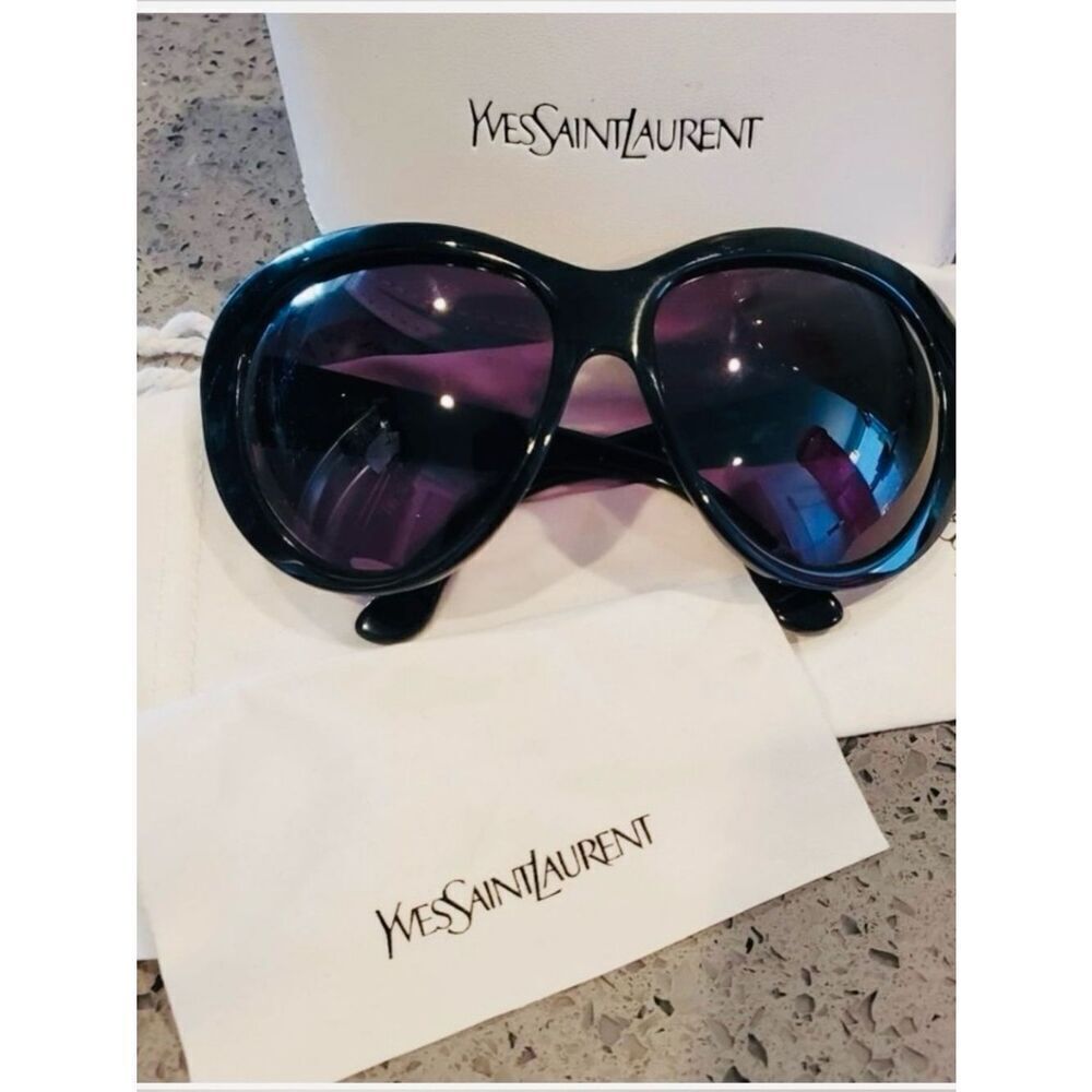 Saint Laurent Black Sunglasses with Purple Gradient Lenses W hard and soft cases
